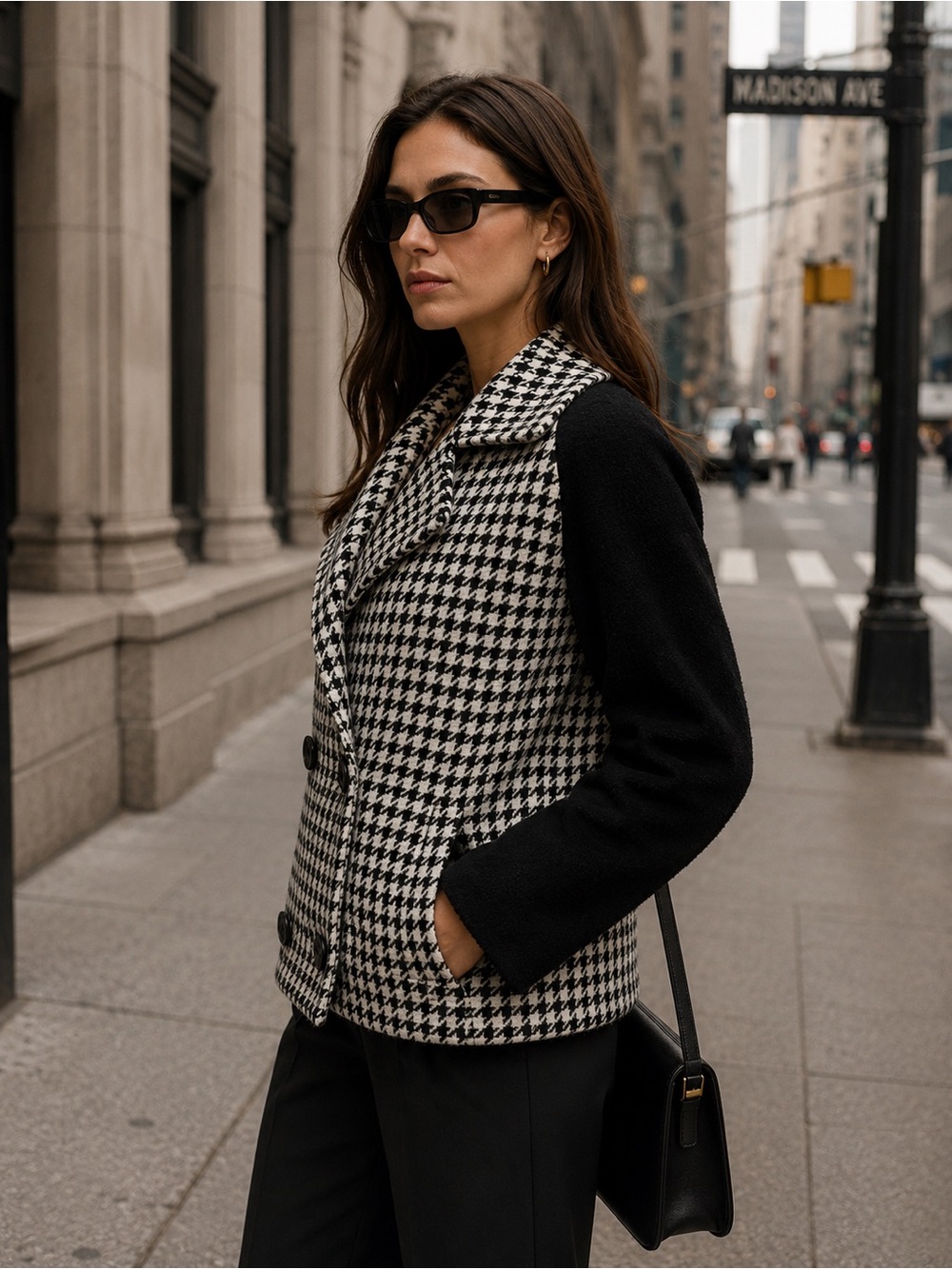 MAGASCHONI Houndstooth Knit Jacket Black White Double Breasted Quiet Luxury Sz S - Picture 16 of 16